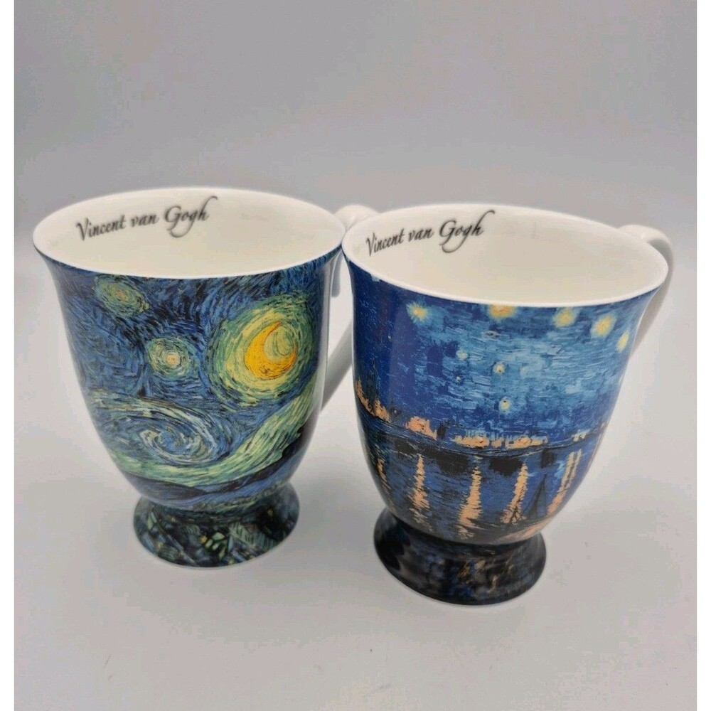 Set Of 2 Starry Night Vincent Van Gogh Tea Mug 10 Oz Bone China By Stechcol